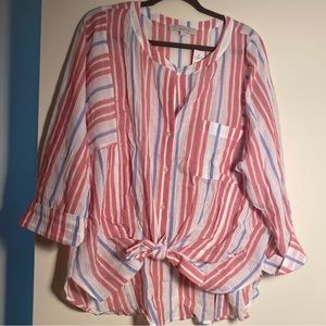 Loft striped tie-front top